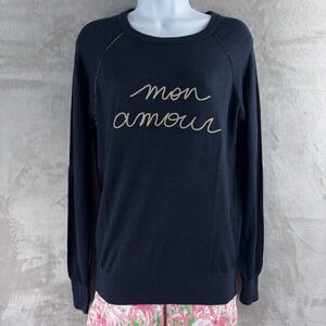 Zadig & Voltaire Sweater‎ Top Womens Size XS Navy Blue Mon Amour Graphic Knit